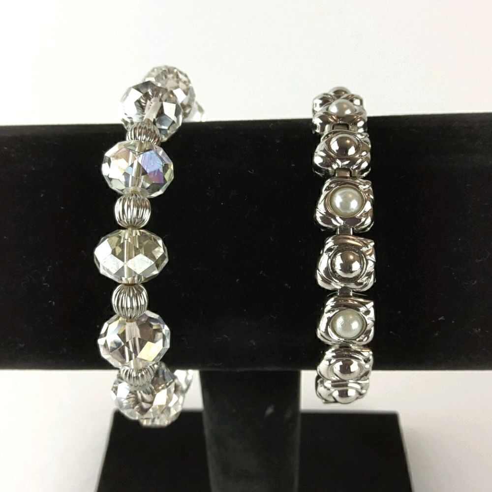 (3/$20) silvertone beaded and faux Pearl bracelets